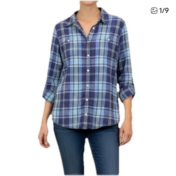 LL Bean Blue Plaid Lakewashed 100% Cotton Button Up Oxford Shirt Size X LARGE - Picture 2 of 7